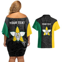 Personalised PNG Enga Province Couples Matching Off Shoulder Short Dress and Hawaiian Shirt Bird of Paradise Tattoo Flag Motif LT9 - Polynesian Pride