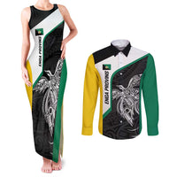 Personalised PNG Enga Province Couples Matching Tank Maxi Dress and Long Sleeve Button Shirt Bird of Paradise Tattoo Flag Motif LT9 Green - Polynesian Pride