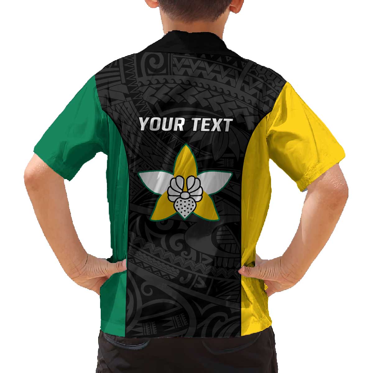 Personalised PNG Enga Province Family Matching Off The Shoulder Long Sleeve Dress and Hawaiian Shirt Bird of Paradise Tattoo Flag Motif LT9 - Polynesian Pride