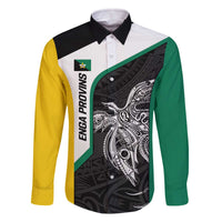 Personalised PNG Enga Province Family Matching Off The Shoulder Long Sleeve Dress and Hawaiian Shirt Bird of Paradise Tattoo Flag Motif LT9 Dad's Shirt - Long Sleeve Green - Polynesian Pride