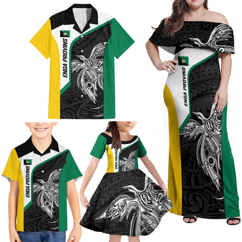 Personalised PNG Enga Province Family Matching Off Shoulder Maxi Dress and Hawaiian Shirt Bird of Paradise Tattoo Flag Motif LT9 - Polynesian Pride