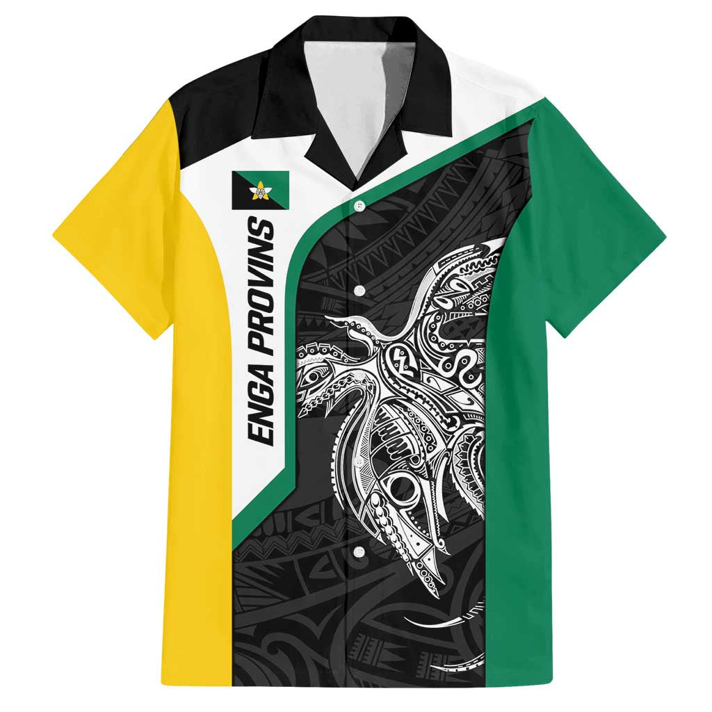 Personalised PNG Enga Province Family Matching Off Shoulder Short Dress and Hawaiian Shirt Bird of Paradise Tattoo Flag Motif LT9 Dad's Shirt - Short Sleeve Green - Polynesian Pride