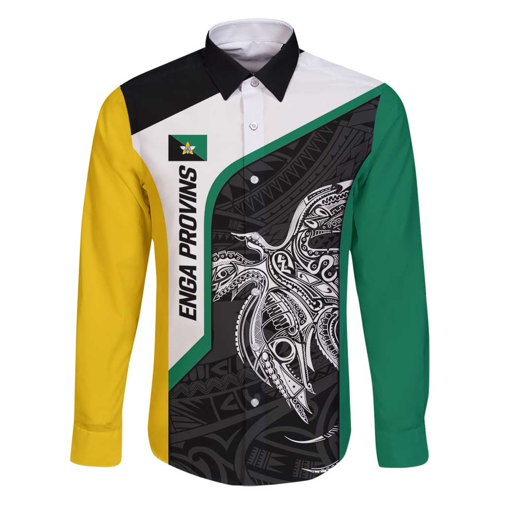 Personalised PNG Enga Province Family Matching Puletasi and Hawaiian Shirt Bird of Paradise Tattoo Flag Motif LT9 Dad's Shirt - Long Sleeve Green - Polynesian Pride