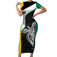Personalised PNG Enga Province Family Matching Short Sleeve Bodycon Dress and Hawaiian Shirt Bird of Paradise Tattoo Flag Motif LT9 Mom's Dress Green - Polynesian Pride