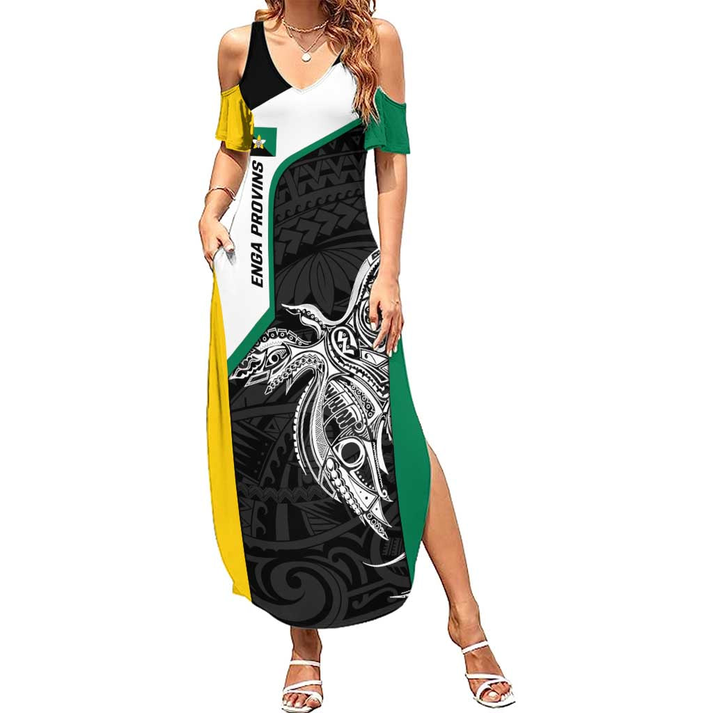 Personalised PNG Enga Province Family Matching Summer Maxi Dress and Hawaiian Shirt Bird of Paradise Tattoo Flag Motif LT9 Mom's Dress Green - Polynesian Pride