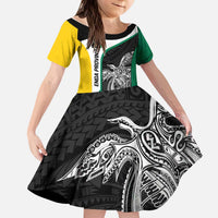 Personalised PNG Enga Province Kid Short Sleeve Dress Bird of Paradise Tattoo Flag Motif LT9 KID Green - Polynesian Pride