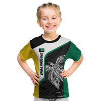 Personalised PNG Enga Province Kid T Shirt Bird of Paradise Tattoo Flag Motif LT9 Green - Polynesian Pride