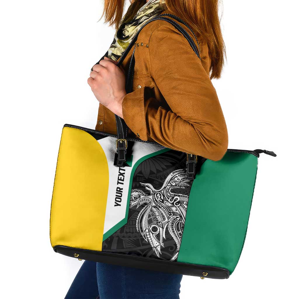 Personalised PNG Enga Province Leather Tote Bag Bird of Paradise Tattoo Flag Motif LT9 Green - Polynesian Pride