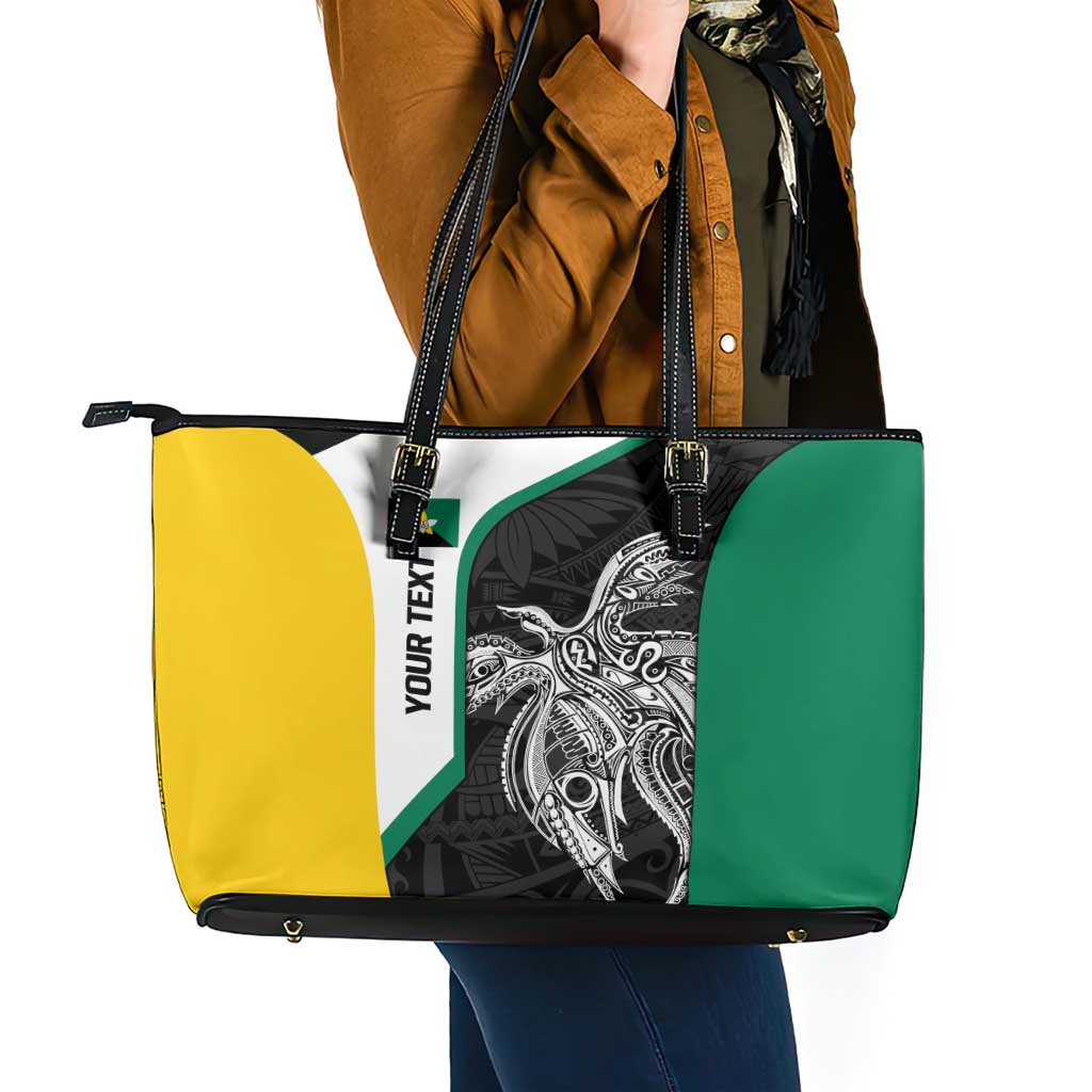 Personalised PNG Enga Province Leather Tote Bag Bird of Paradise Tattoo Flag Motif LT9 - Polynesian Pride
