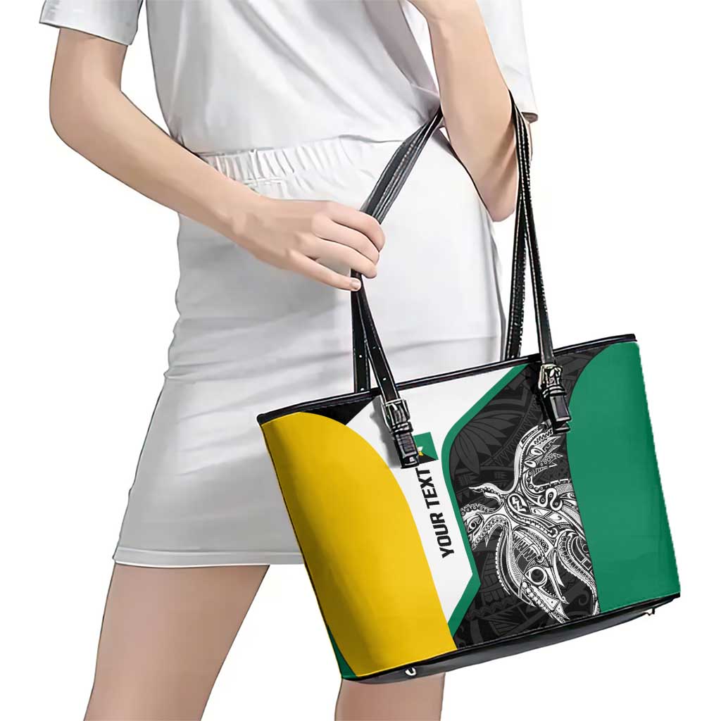 Personalised PNG Enga Province Leather Tote Bag Bird of Paradise Tattoo Flag Motif LT9 - Polynesian Pride