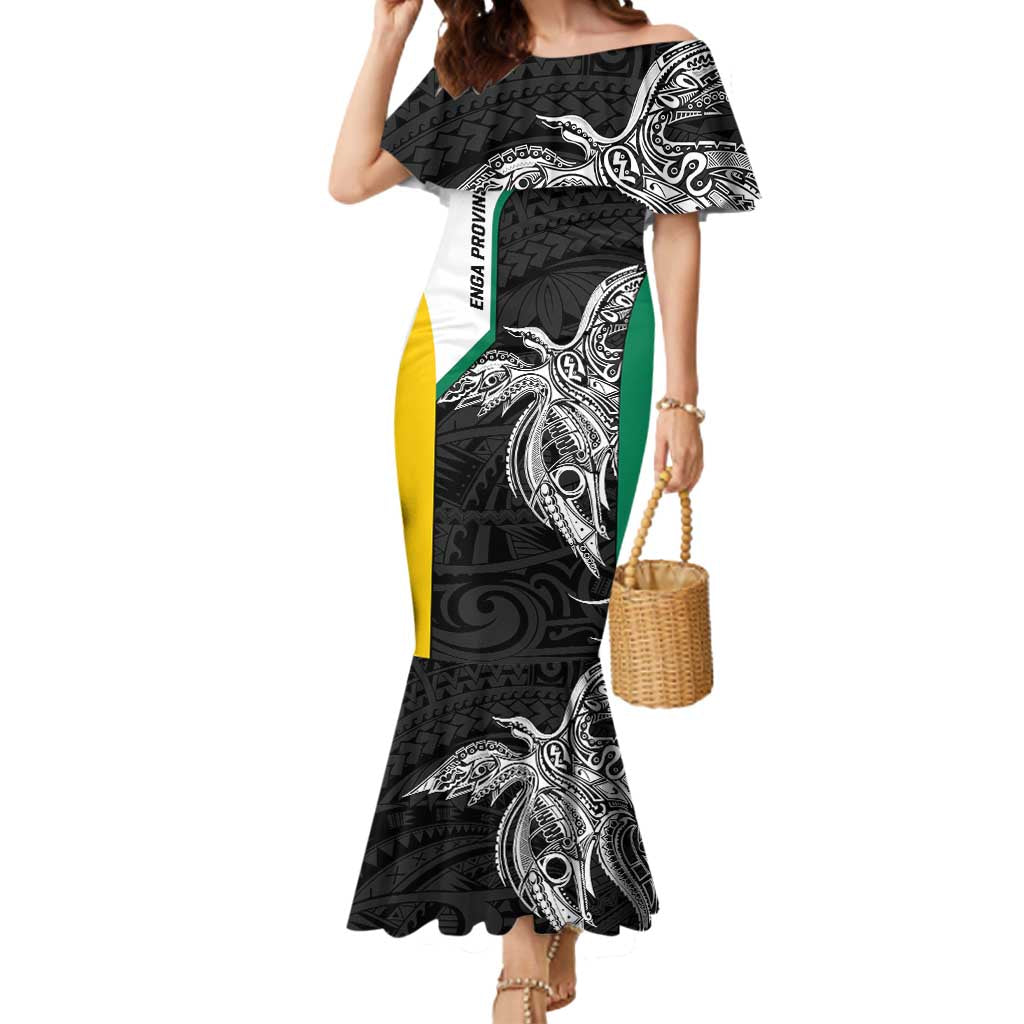 Personalised PNG Enga Province Mermaid Dress Bird of Paradise Tattoo Flag Motif LT9 Women Green - Polynesian Pride