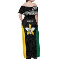 Personalised PNG Enga Province Off Shoulder Maxi Dress Bird of Paradise Tattoo Flag Motif LT9 - Polynesian Pride