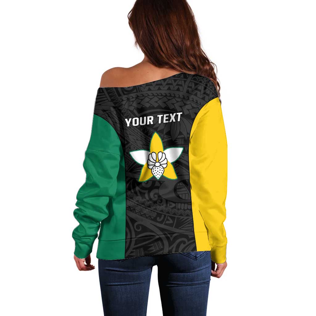 Personalised PNG Enga Province Off Shoulder Sweater Bird of Paradise Tattoo Flag Motif LT9 - Polynesian Pride