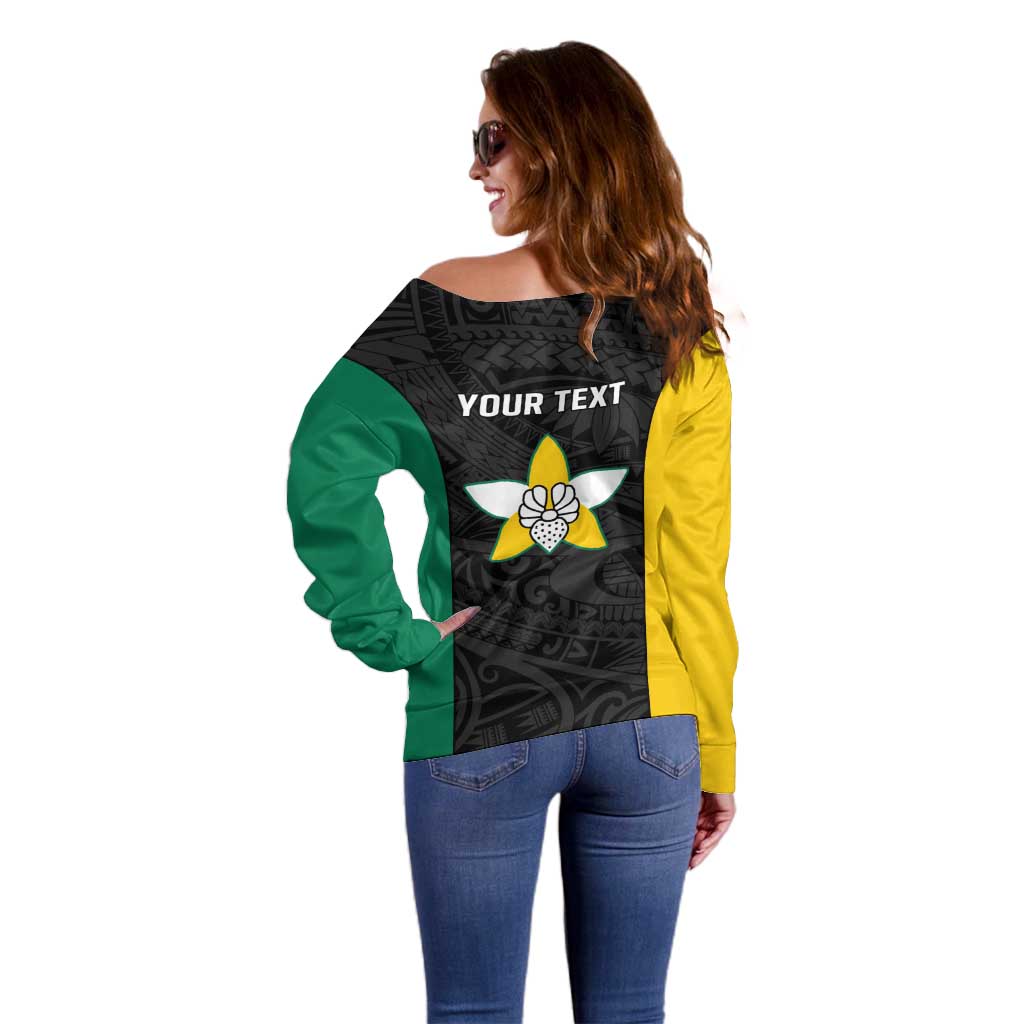 Personalised PNG Enga Province Off Shoulder Sweater Bird of Paradise Tattoo Flag Motif LT9 - Polynesian Pride
