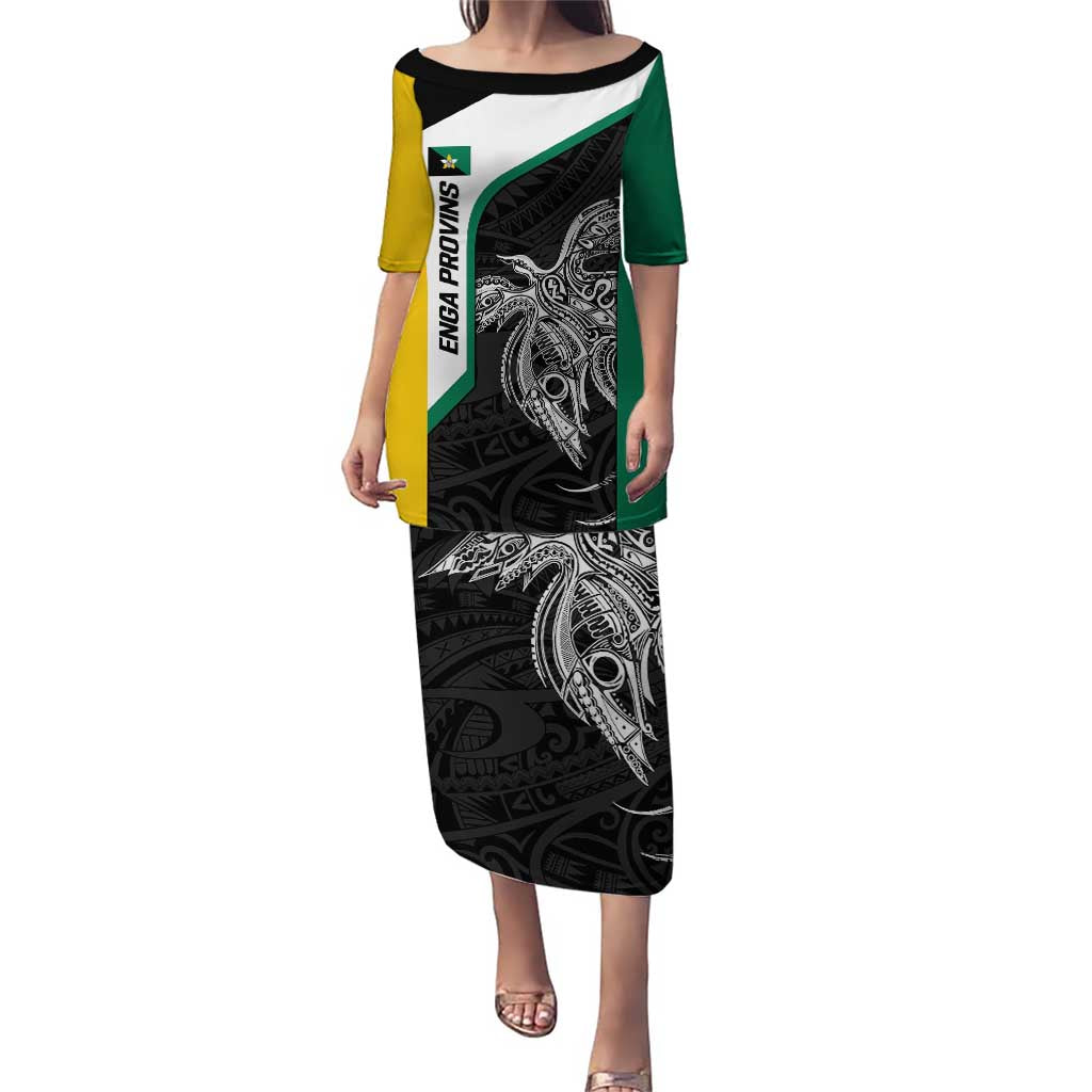 Personalised PNG Enga Province Puletasi Bird of Paradise Tattoo Flag Motif LT9 Long Dress Green - Polynesian Pride