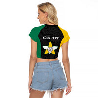 Personalised PNG Enga Province Raglan Cropped T Shirt Bird of Paradise Tattoo Flag Motif LT9 - Polynesian Pride