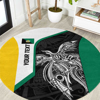 Personalised PNG Enga Province Round Carpet Bird of Paradise Tattoo Flag Motif LT9 Green - Polynesian Pride