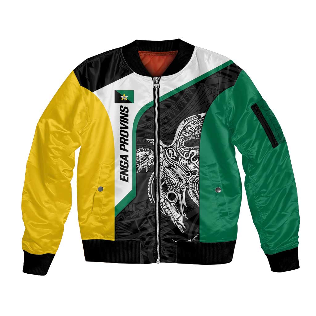 Personalised PNG Enga Province Sleeve Zip Bomber Jacket Bird of Paradise Tattoo Flag Motif LT9 Unisex Green - Polynesian Pride