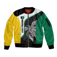Personalised PNG Enga Province Sleeve Zip Bomber Jacket Bird of Paradise Tattoo Flag Motif LT9 Unisex Green - Polynesian Pride