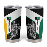 Personalised PNG Enga Province Tumbler Cup Bird of Paradise Tattoo Flag Motif LT9 Green - Polynesian Pride