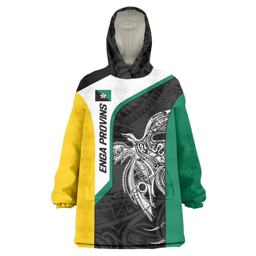 Personalised PNG Enga Province Wearable Blanket Hoodie Bird of Paradise Tattoo Flag Motif LT9 One Size Green - Polynesian Pride