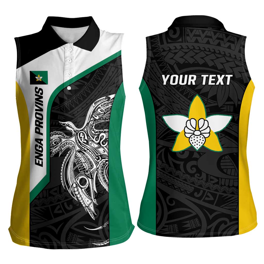Personalised PNG Enga Province Women Sleeveless Polo Shirt Bird of Paradise Tattoo Flag Motif LT9 - Polynesian Pride