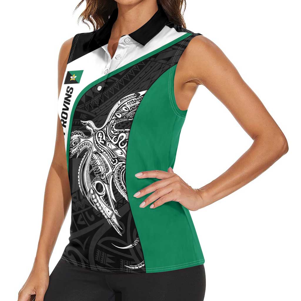 Personalised PNG Enga Province Women Sleeveless Polo Shirt Bird of Paradise Tattoo Flag Motif LT9 - Polynesian Pride