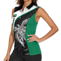 Personalised PNG Enga Province Women Sleeveless Polo Shirt Bird of Paradise Tattoo Flag Motif LT9 - Polynesian Pride