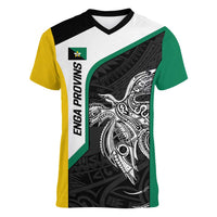 Personalised PNG Enga Province Women V-Neck T-Shirt Bird of Paradise Tattoo Flag Motif LT9 Female Green - Polynesian Pride