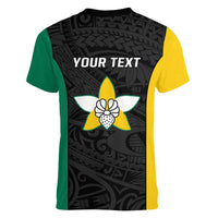 Personalised PNG Enga Province Women V-Neck T-Shirt Bird of Paradise Tattoo Flag Motif LT9 - Polynesian Pride