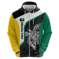 Personalised PNG Enga Province Zip Hoodie Bird of Paradise Tattoo Flag Motif LT9 - Polynesian Pride