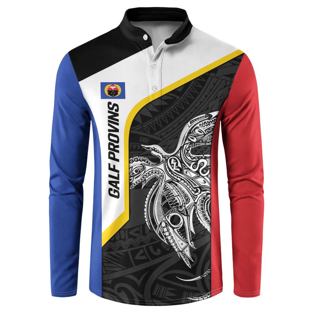 Personalised PNG Gulf Province Button Sweatshirt Bird of Paradise Tattoo Flag Motif LT9 Black - Polynesian Pride