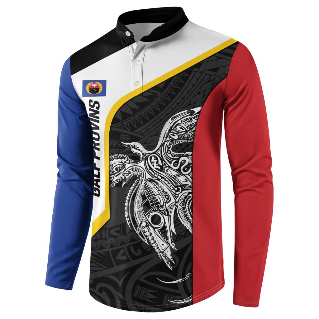 Personalised PNG Gulf Province Button Sweatshirt Bird of Paradise Tattoo Flag Motif LT9 - Polynesian Pride