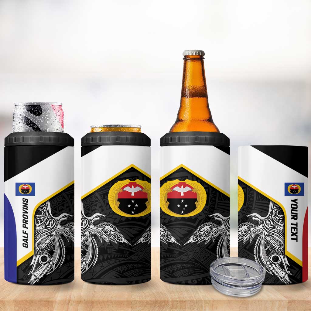 Personalised PNG Gulf Province 4 in 1 Can Cooler Tumbler Bird of Paradise Tattoo Flag Motif LT9 - Polynesian Pride