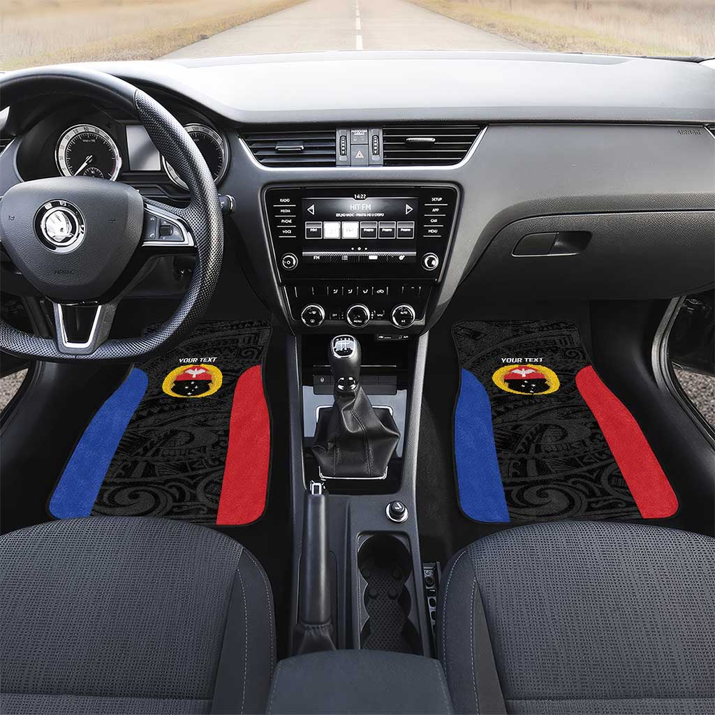 Personalised PNG Gulf Province Car Mats Bird of Paradise Tattoo Flag Motif LT9 Set 2pcs - Front Black - Polynesian Pride
