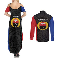Personalised PNG Gulf Province Couples Matching Summer Maxi Dress and Long Sleeve Button Shirt Bird of Paradise Tattoo Flag Motif LT9 - Polynesian Pride