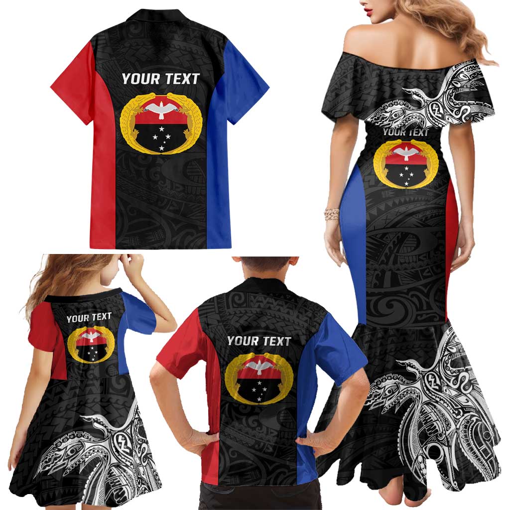 Personalised PNG Gulf Province Family Matching Mermaid Dress and Hawaiian Shirt Bird of Paradise Tattoo Flag Motif LT9 - Polynesian Pride