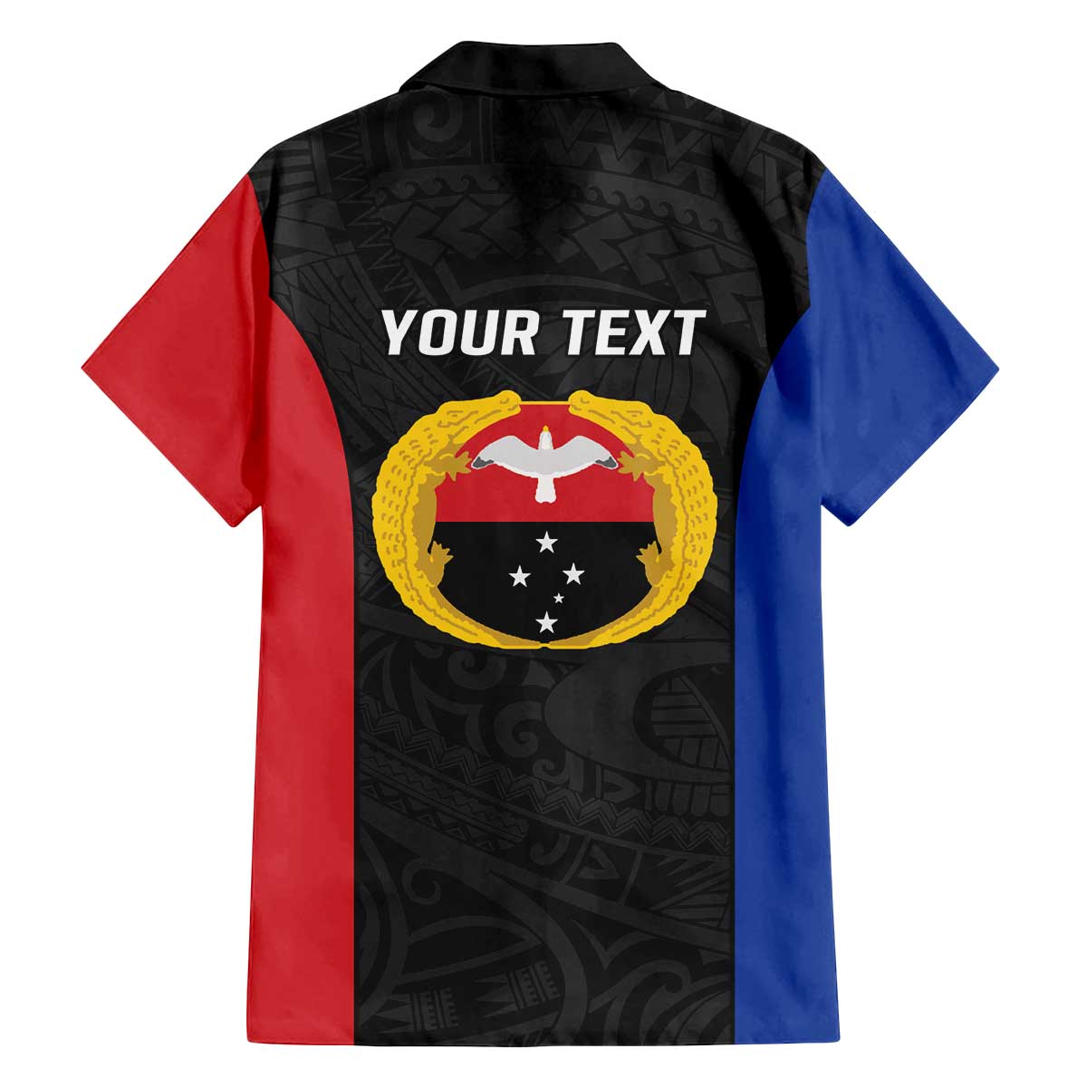 Personalised PNG Gulf Province Family Matching Off The Shoulder Long Sleeve Dress and Hawaiian Shirt Bird of Paradise Tattoo Flag Motif LT9 - Polynesian Pride