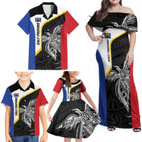 Personalised PNG Gulf Province Family Matching Off Shoulder Maxi Dress and Hawaiian Shirt Bird of Paradise Tattoo Flag Motif LT9 - Polynesian Pride