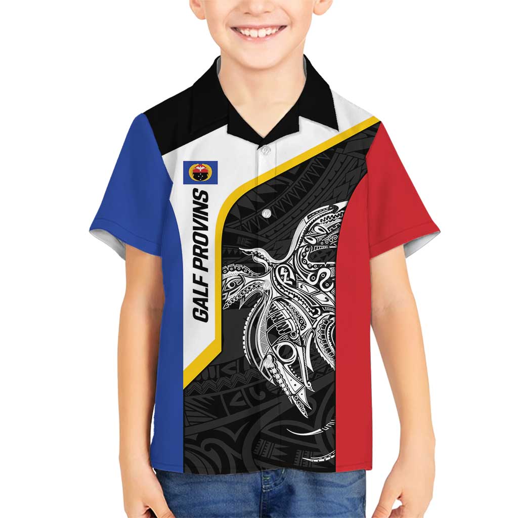 Personalised PNG Gulf Province Family Matching Off Shoulder Maxi Dress and Hawaiian Shirt Bird of Paradise Tattoo Flag Motif LT9 Son's Shirt Black - Polynesian Pride