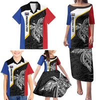 Personalised PNG Gulf Province Family Matching Puletasi and Hawaiian Shirt Bird of Paradise Tattoo Flag Motif LT9 - Polynesian Pride