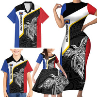 Personalised PNG Gulf Province Family Matching Short Sleeve Bodycon Dress and Hawaiian Shirt Bird of Paradise Tattoo Flag Motif LT9 - Polynesian Pride
