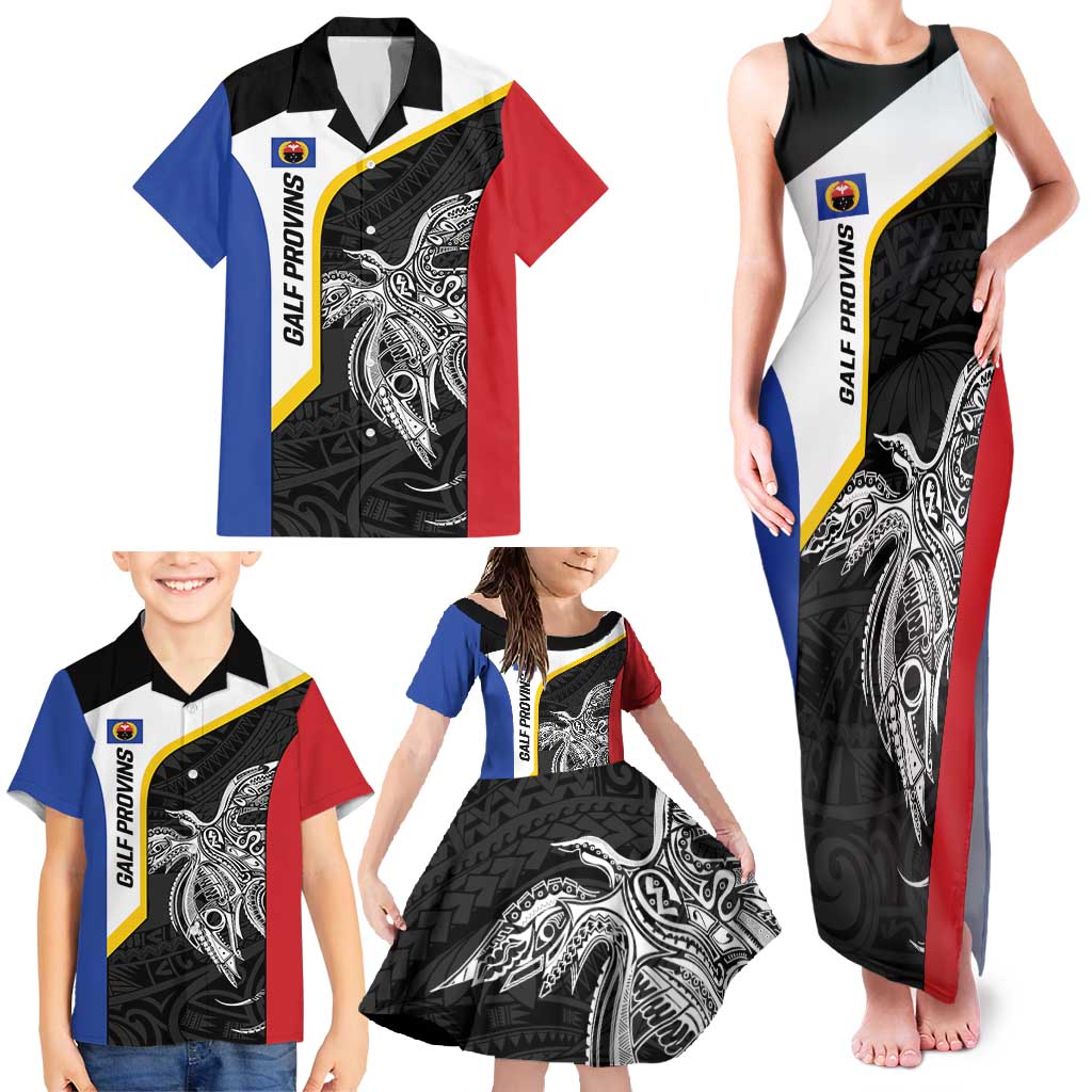 Personalised PNG Gulf Province Family Matching Tank Maxi Dress and Hawaiian Shirt Bird of Paradise Tattoo Flag Motif LT9 - Polynesian Pride
