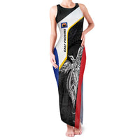 Personalised PNG Gulf Province Family Matching Tank Maxi Dress and Hawaiian Shirt Bird of Paradise Tattoo Flag Motif LT9 Mom's Dress Black - Polynesian Pride