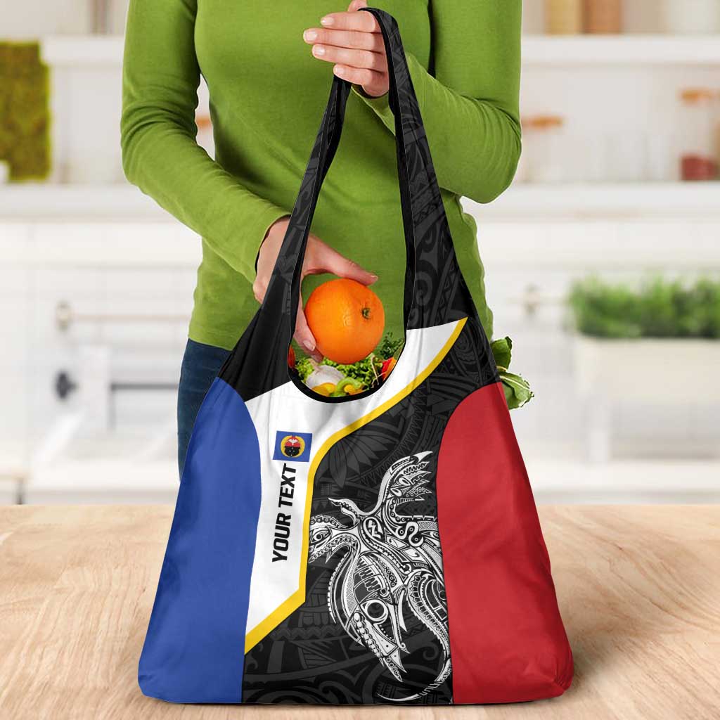 Personalised PNG Gulf Province Grocery Bag Bird of Paradise Tattoo Flag Motif LT9 - Polynesian Pride