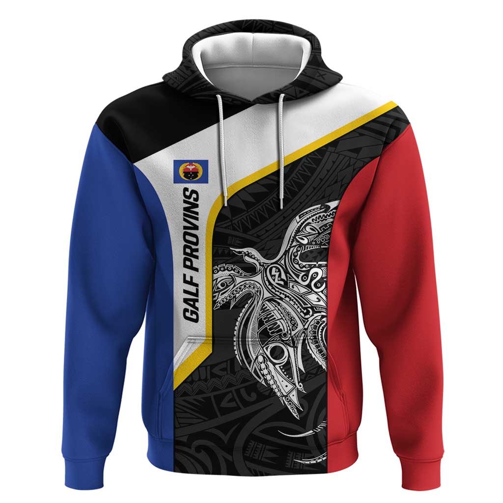 Personalised PNG Gulf Province Hoodie Bird of Paradise Tattoo Flag Motif LT9 Pullover Hoodie Black - Polynesian Pride
