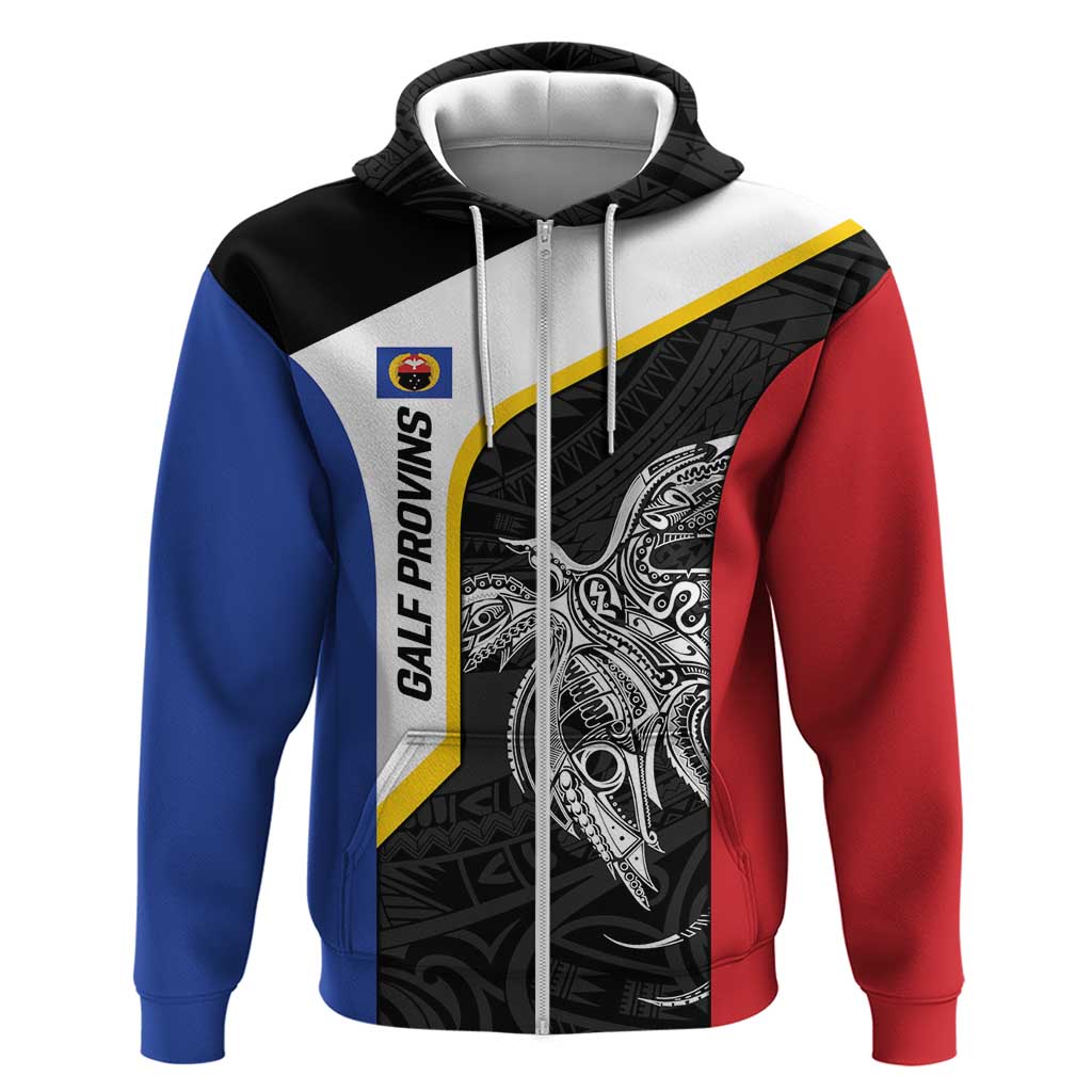 Personalised PNG Gulf Province Hoodie Bird of Paradise Tattoo Flag Motif LT9 Zip Hoodie Black - Polynesian Pride