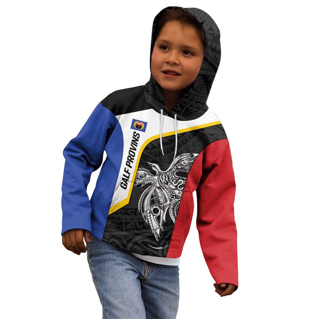 Personalised PNG Gulf Province Kid Hoodie Bird of Paradise Tattoo Flag Motif LT9 - Polynesian Pride