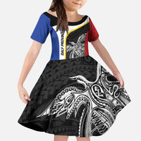 Personalised PNG Gulf Province Kid Short Sleeve Dress Bird of Paradise Tattoo Flag Motif LT9 KID Black - Polynesian Pride