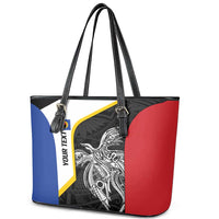 Personalised PNG Gulf Province Leather Tote Bag Bird of Paradise Tattoo Flag Motif LT9 - Polynesian Pride
